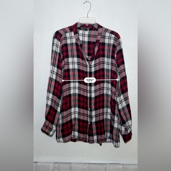 Max Jeans soft red and white flannel button front shirt size 1X - Picture 3 of 9